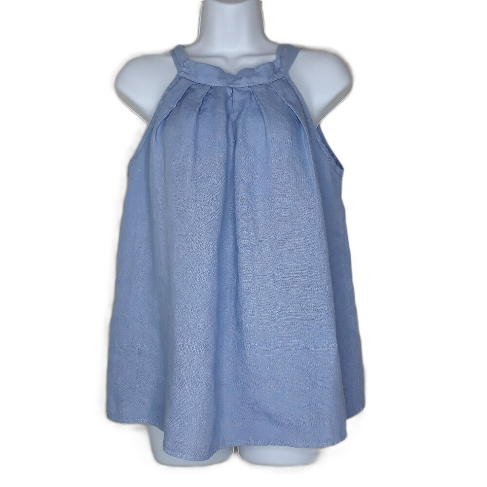 Bellaumbra Chambray Blue 100% Linen Halter Top Small Lagenlook Boho Minimalist
